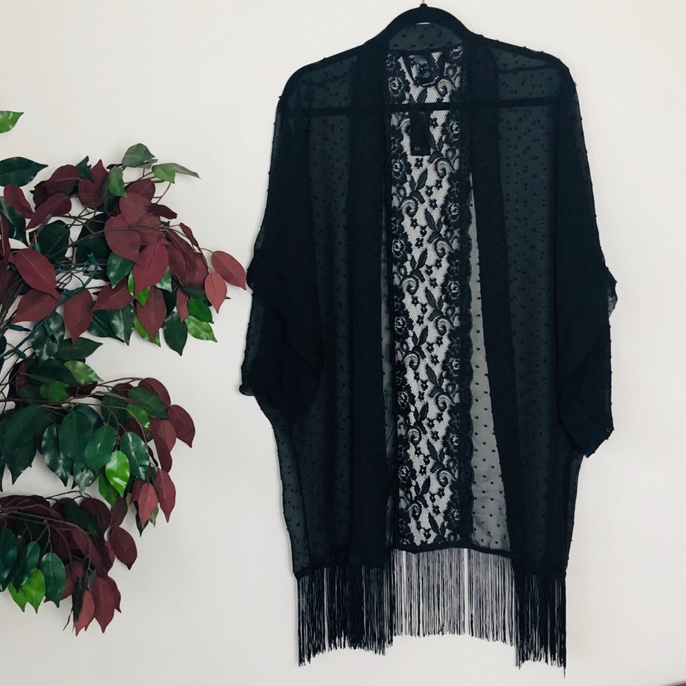 Short Sleeve Fringe Kimono